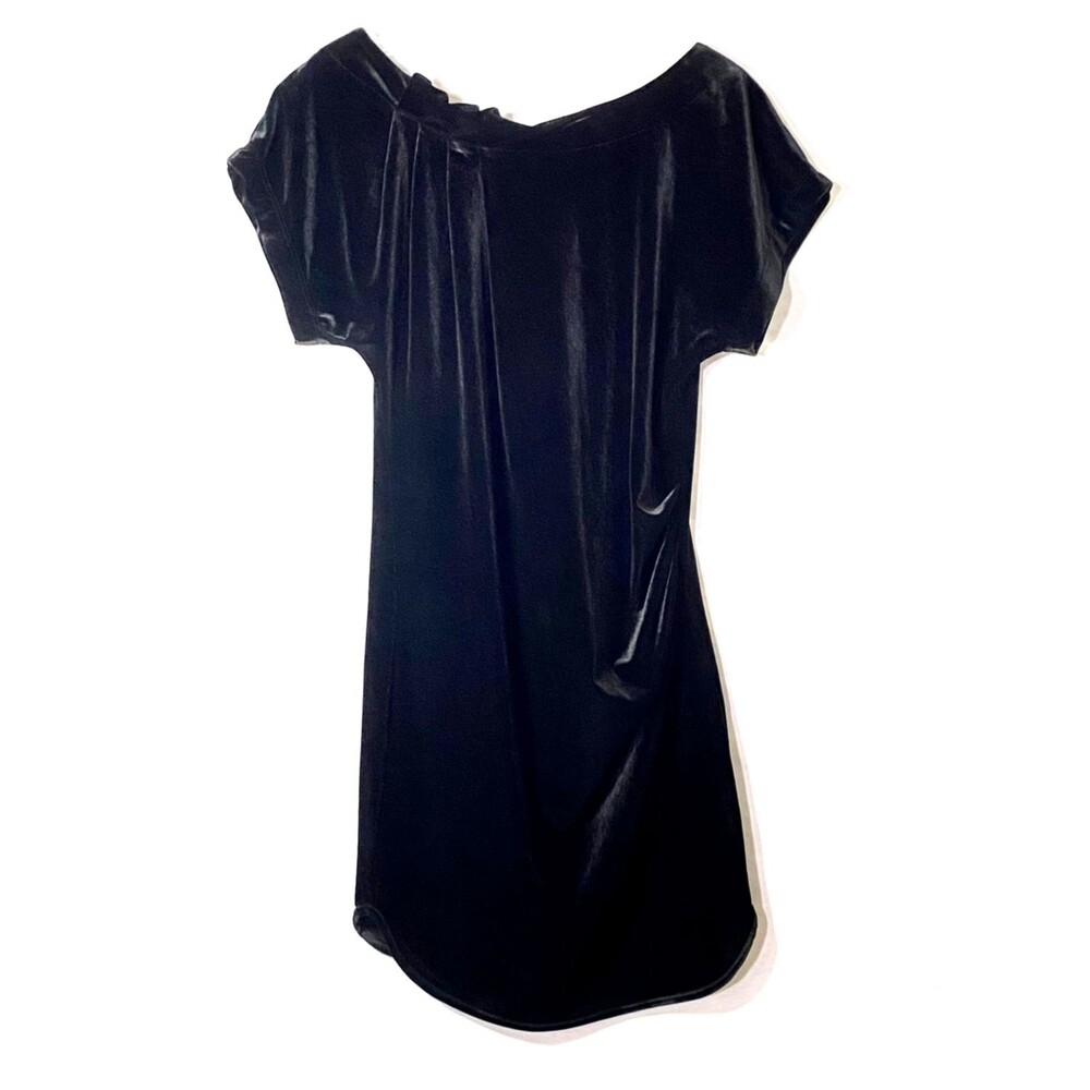 BCBGeneration Velour Ruched Pleated Neckline Mini Dress Womens XS Black Stretch